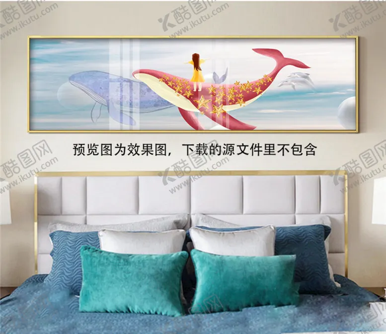 编号：92952110270037425136【酷图网】源文件下载-鲸鱼美女高清床头画装饰画