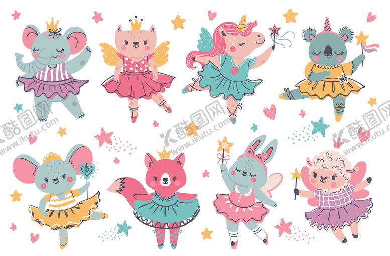 编号：32224304030612114980【酷图网】源文件下载-动物芭蕾舞者插画