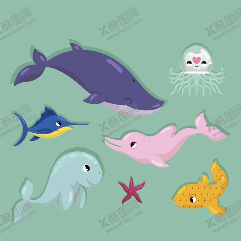 编号：19245009121803499701【酷图网】源文件下载-海洋生物鱼类卡通