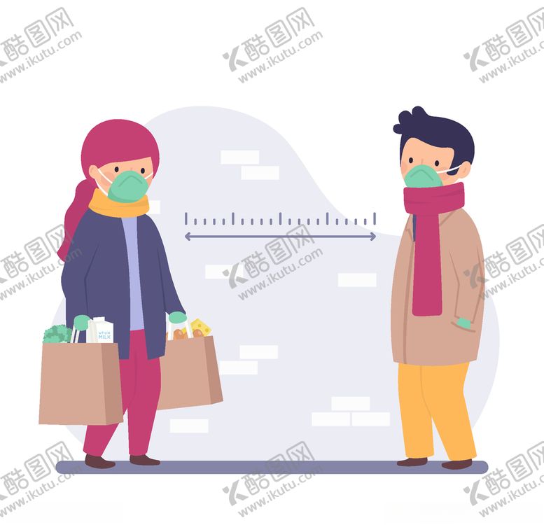 编号：64632909291403047551【酷图网】源文件下载-创意戴口罩保持社交