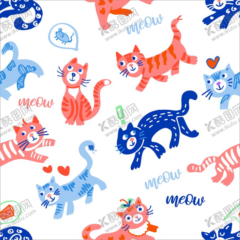 编号：52659110281557527085【酷图网】源文件下载-卡通 可爱 手绘 猫咪  满印