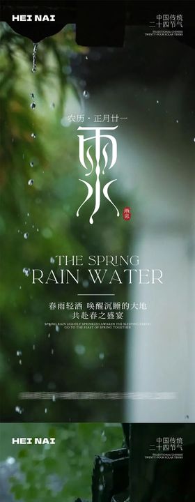 二十四节气雨水海报屋檐意境滴