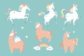 独角兽与羊驼的梦幻图案