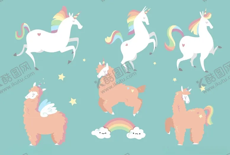 编号：39654412181752082854【酷图网】源文件下载-独角兽与羊驼的梦幻图案