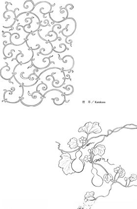 日本线描植物花卉矢量素材