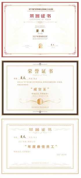 标准荣誉证书奖状版式
