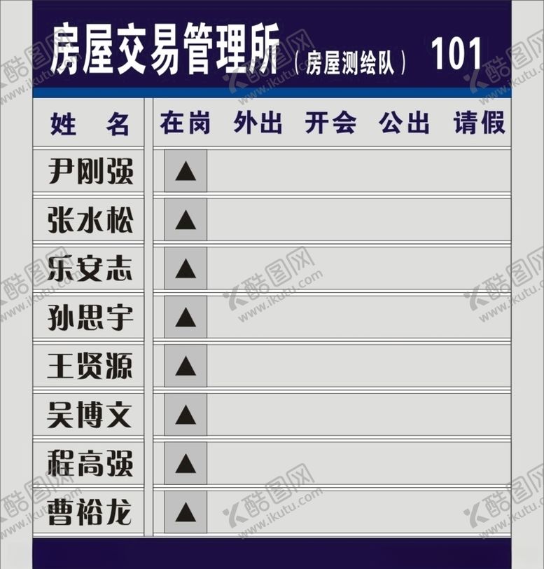 编号：50615510111357323588【酷图网】源文件下载-人员去向牌