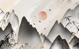 水墨山水背景意境中式墙中式