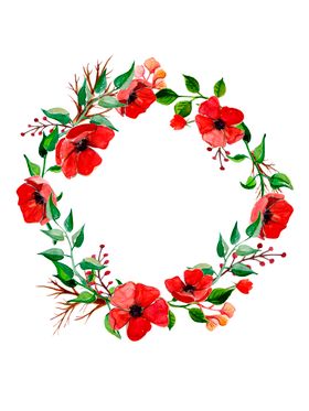 小清新水彩花圈绘画
