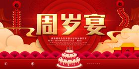 宝宝周岁宴红色大气展板