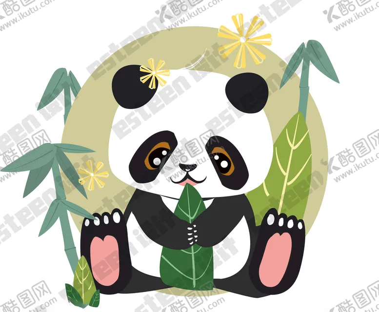 编号：36443403221315017266【酷图网】源文件下载-熊猫宝宝吃竹笋矢量图