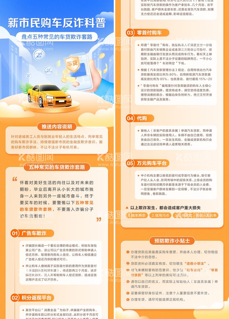 编号：91889811172315046370【酷图网】源文件下载-购车反诈科普长图