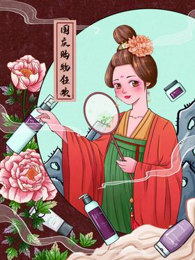 国风唐朝少女美妆宣传海报