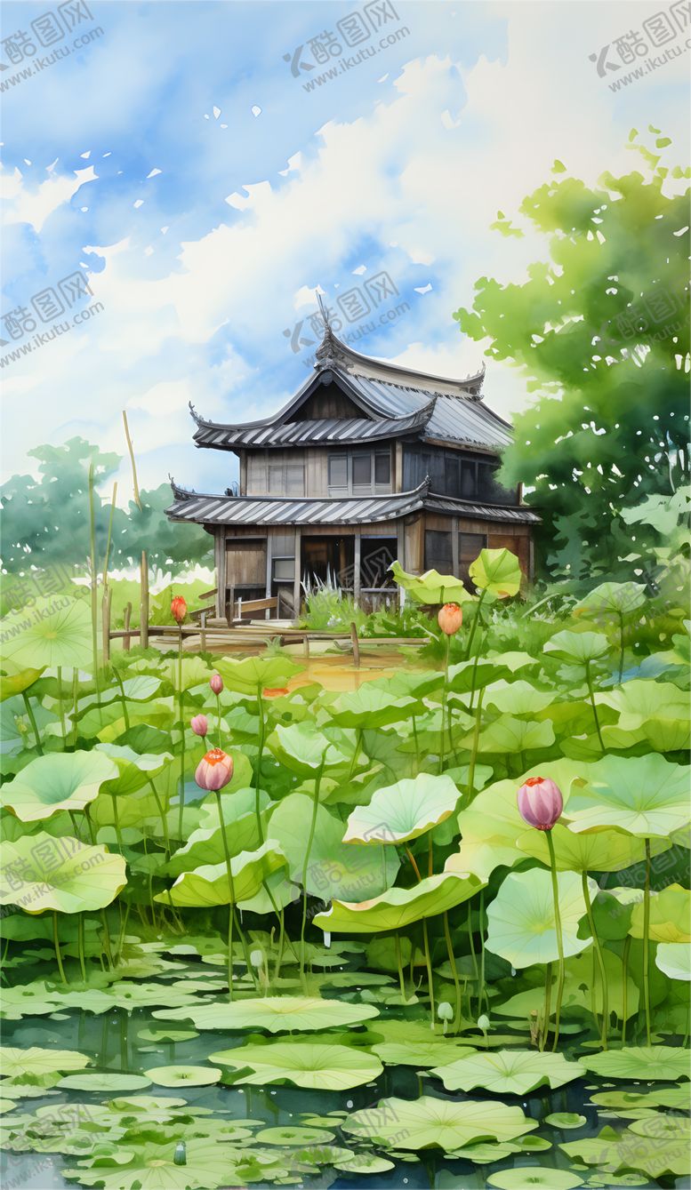 编号：24179102070012074573【酷图网】源文件下载-荷花风景壁画