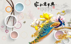 玉兰花孔雀图