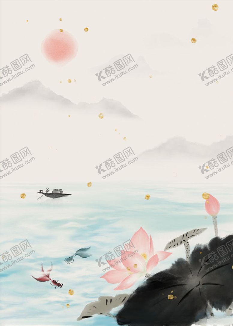 编号：38890905130527513605【酷图网】源文件下载-彩色水墨中荷花山水背景