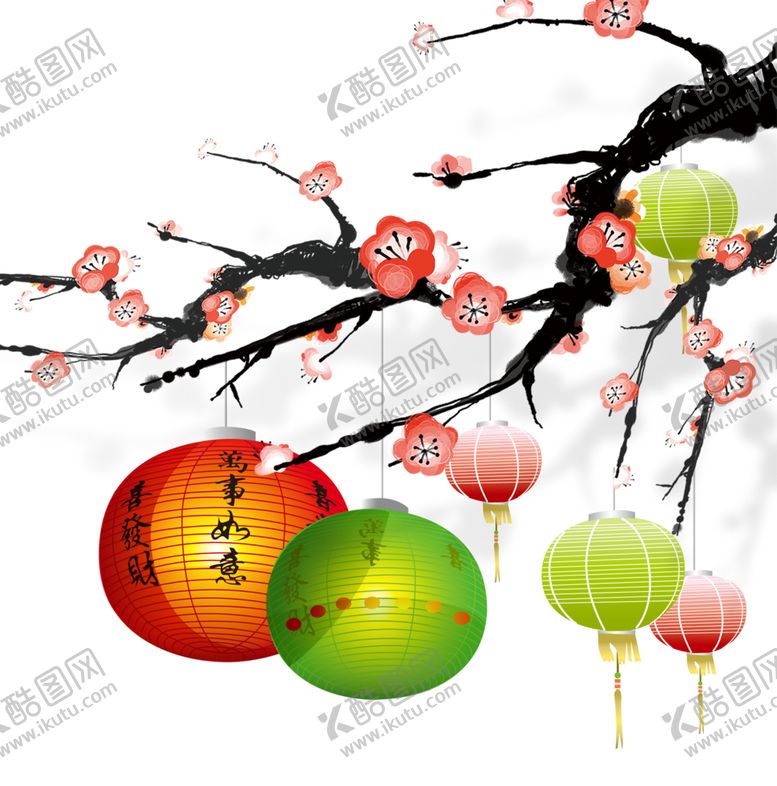 编号：37981304091800301939【酷图网】源文件下载-中国风灯笼梅花元素PNG