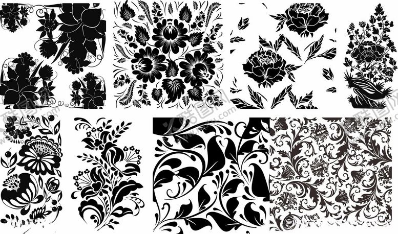编号：59209410030202233081【酷图网】源文件下载-复古黑白花卉图案集合