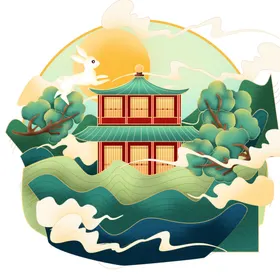 中秋插画花好月圆设计节节