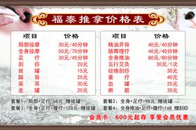 福泰推拿价格表