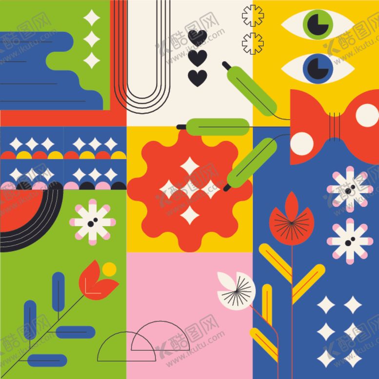 编号：31025810060555472108【酷图网】源文件下载-多彩几何花卉抽象图案设计