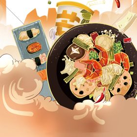手绘国潮炒菜菜品