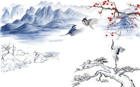 中国风背景时尚画文艺水墨画展板