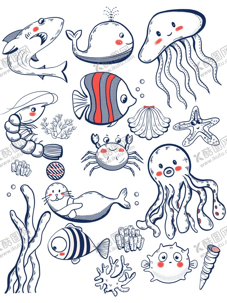 编号：63984210012109220167【酷图网】源文件下载-手绘海洋生物