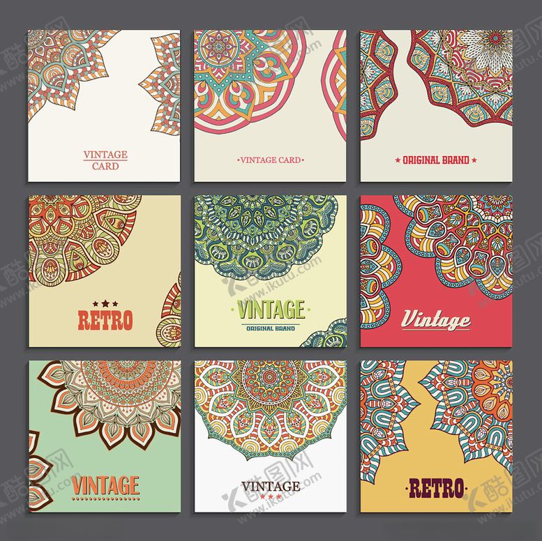 编号：94630610300928493913【酷图网】源文件下载-多样曼陀罗风格卡片设计