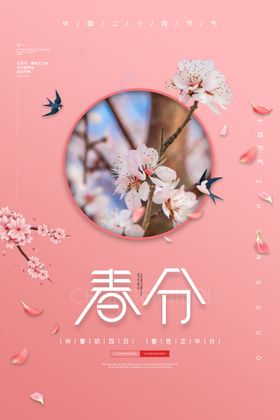 粉色唯美樱花春分宣传海报