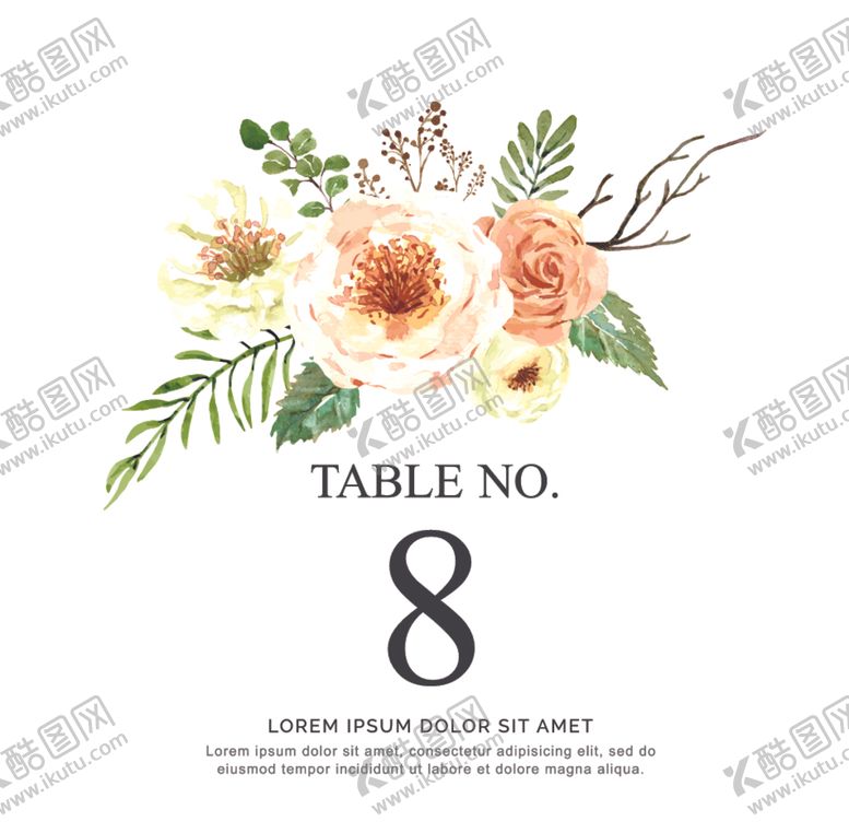 编号：13753609281701301479【酷图网】源文件下载-水彩花卉婚礼桌号卡