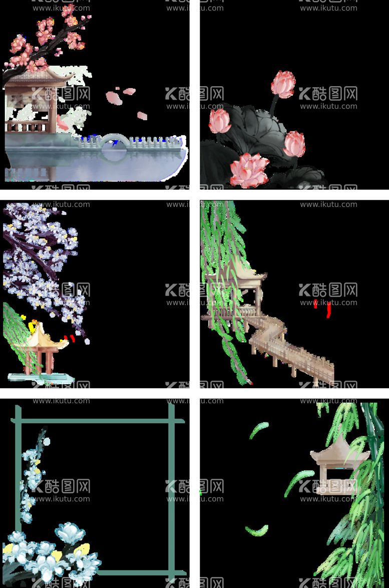 编号：74592809291235032359【酷图网】源文件下载-中国风古风园林水墨边框合集