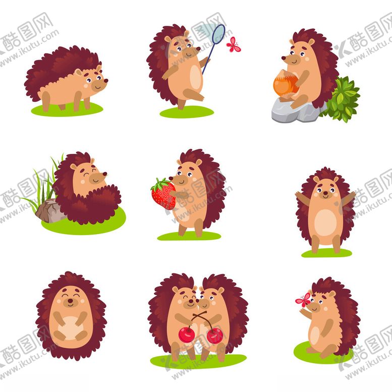 编号：25279811142004543187【酷图网】源文件下载-可爱刺猬卡通形象集合