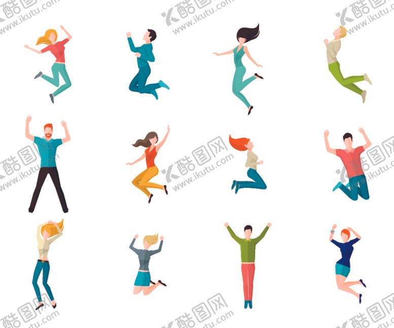 编号：62093609130158125100【酷图网】源文件下载-扁平化时尚年轻人物跳跃插画设计
