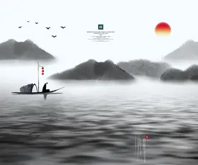 中国风水墨元素背景画设计