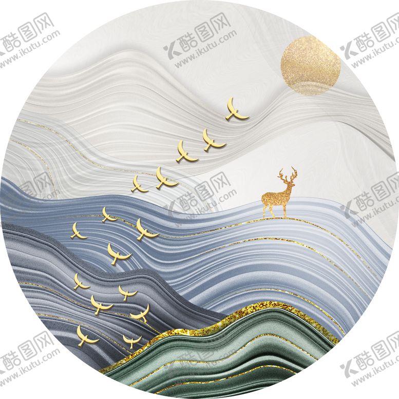 编号：94954610181842245124【酷图网】源文件下载-金色意境山水玄关