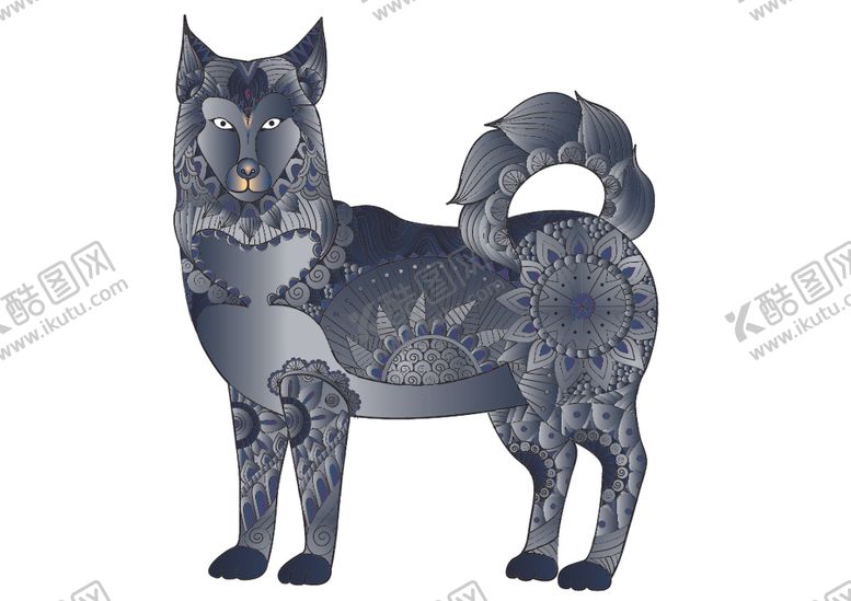 编号：51183411011926491043【酷图网】源文件下载-渐变灰插画狼复古图腾