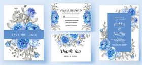 蓝色花卉婚礼请柬设计