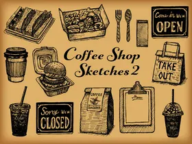 咖啡店手绘图标素材