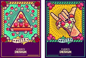 彩色手绘手势与几何图形设计