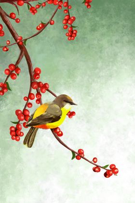 古典手绘花鸟插花