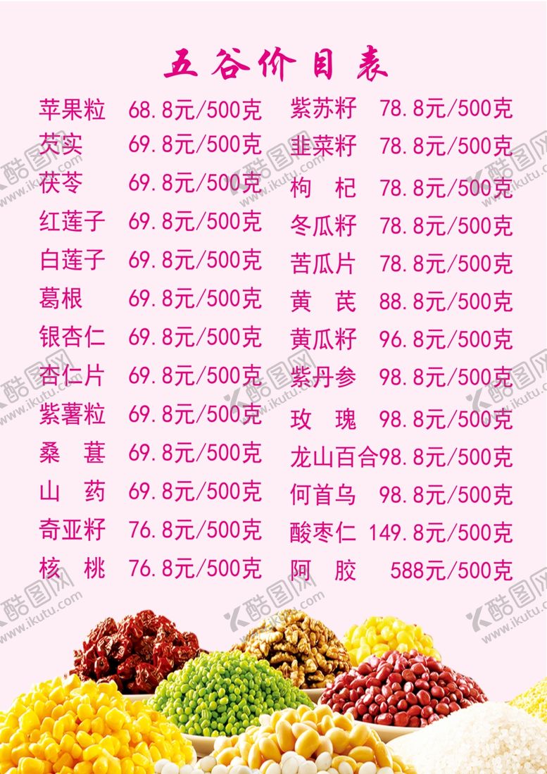 编号：18273809300709307364【酷图网】源文件下载-五谷价目表