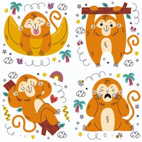 可爱猴子贴纸图案设计