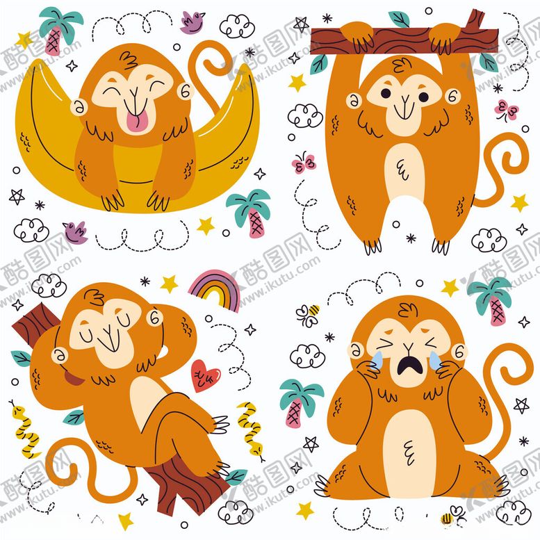 编号：48520211010531348583【酷图网】源文件下载-可爱猴子贴纸图案设计
