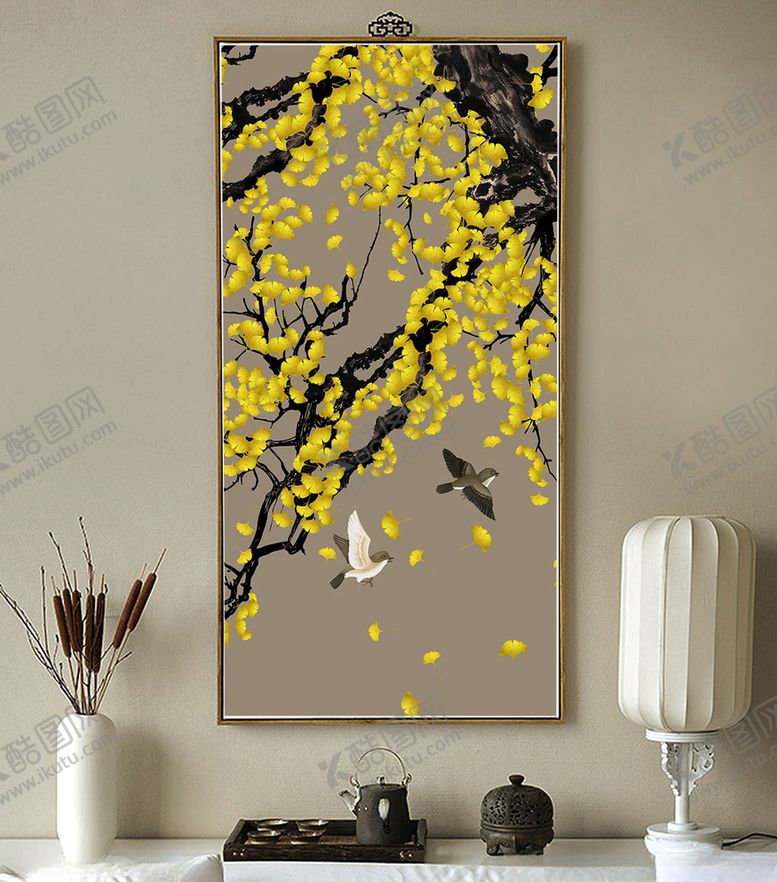 编号：37813810181011146598【酷图网】源文件下载-花鸟新中式客厅装饰画素材