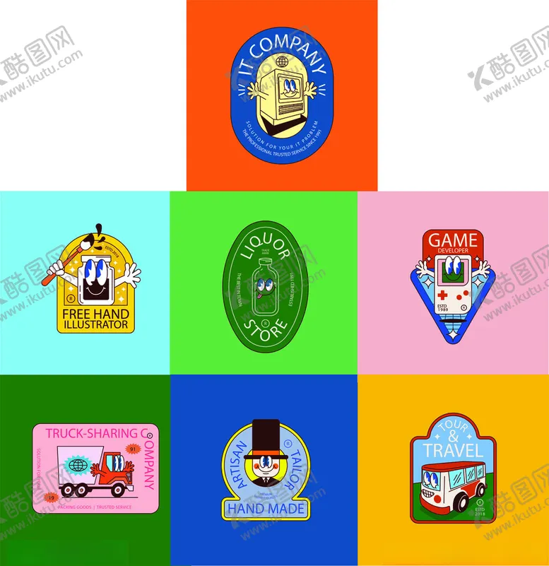 编号：21128106250650321634【酷图网】源文件下载-趣味卡通形象贴纸LOGO标志