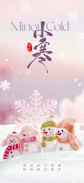 小寒节气海报卡通二十四雪地