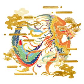 国潮凤凰插画中风广告火