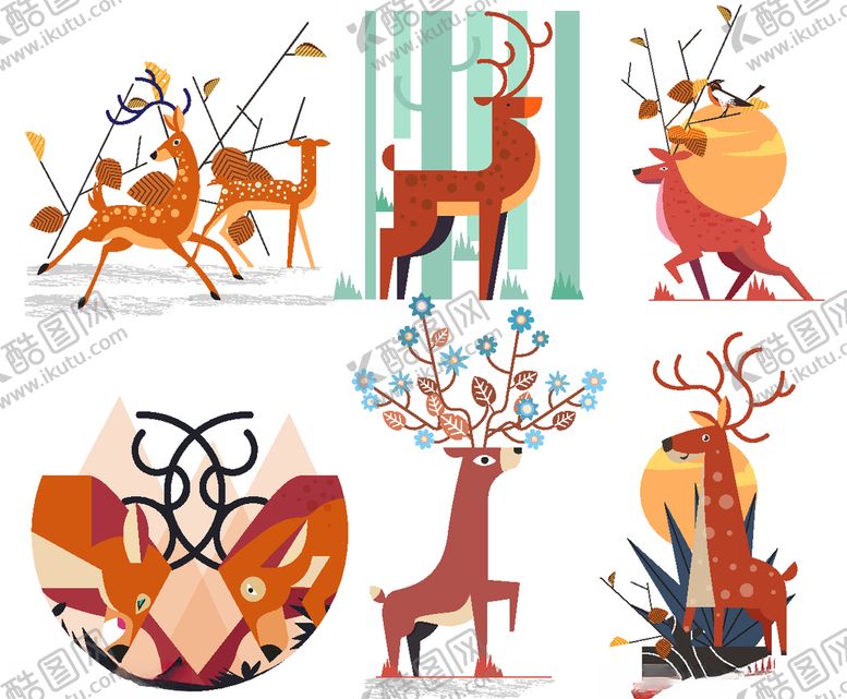 编号：69820311010828237215【酷图网】源文件下载-6组创意鹿设计