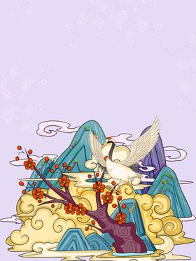 中国风国潮手绘插画鹤